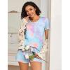 Ekouaer 2 Pack Womens Pajama Sets Lightweight Summer Pajamas Short Sleeve Pj Top with Shorts, Chest Pocket(Pink/Tie Dye)