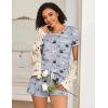 Ekouaer 2 Pack Womens Pajama Sets Lightweight Summer Pajamas Short Sleeve Pj Top with Shorts, Chest Pocket(Wine Red Flower/Grey Owl)