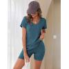 Ekouaer Biker Short Sets Women 2 Piece Outfits Ribbed Pajama Short Sleeve Workout Set(Blue Green)