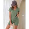 Ekouaer Biker Short Sets Women 2 Piece Outfits Ribbed Pajama Short Sleeve Workout Set(Dark Green)
