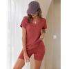 Ekouaer Biker Short Sets Women 2 Piece Outfits Ribbed Pajama Short Sleeve Workout Set(Dark Red)