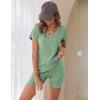 Ekouaer Biker Short Sets Women 2 Piece Outfits Ribbed Pajama Short Sleeve Workout Set(Green)