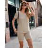 Ekouaer Biker Short Sets Women 2 Piece Outfits Ribbed Pajama Short Sleeve Workout Set(Khaki)