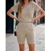 Ekouaer Biker Short Sets Women 2 Piece Outfits Ribbed Pajama Short Sleeve Workout Set(Khaki)