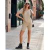 Ekouaer Biker Short Sets Women 2 Piece Outfits Ribbed Pajama Short Sleeve Workout Set(Khaki)