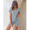 Ekouaer Biker Short Sets Women 2 Piece Outfits Ribbed Pajama Short Sleeve Workout Set(Light Blue)