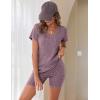Ekouaer Biker Short Sets Women 2 Piece Outfits Ribbed Pajama Short Sleeve Workout Set(Purple)