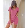 Ekouaer Biker Short Sets Women 2 Piece Outfits Ribbed Pajama Short Sleeve Workout Set(Rose Red)