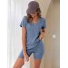 Ekouaer Biker Short Sets Women 2 Piece Outfits Ribbed Pajama Short Sleeve Workout Set(Royal Blue)