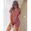 Ekouaer Biker Short Sets Women 2 Piece Outfits Ribbed Pajama Short Sleeve Workout Set(Wine Red)