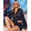 Ekouaer Bridal Feather Pajamas Set Silk Satin Valentine’s Pj Sets Wedding Pjs Sleepwear with Removable Feather Trim(Black Feather)