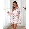 Ekouaer Bridal Feather Pajamas Set Silk Satin Valentine’s Pj Sets Wedding Pjs Sleepwear with Removable Feather Trim(Heart Print)