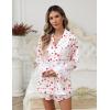 Ekouaer Bridal Feather Pajamas Set Silk Satin Valentine’s Pj Sets Wedding Pjs Sleepwear with Removable Feather Trim(Heart Print)