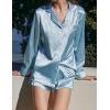 Ekouaer Bridal Feather Pajamas Set Silk Satin Valentine’s Pj Sets Wedding Pjs Sleepwear with Removable Feather Trim(Light Blue)