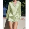 Ekouaer Bridal Feather Pajamas Set Silk Satin Valentine’s Pj Sets Wedding Pjs Sleepwear with Removable Feather Trim(Light Green)