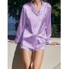 Ekouaer Bridal Feather Pajamas Set Silk Satin Valentine’s Pj Sets Wedding Pjs Sleepwear with Removable Feather Trim(Lilac Purple)