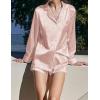 Ekouaer Bridal Feather Pajamas Set Silk Satin Valentine’s Pj Sets Wedding Pjs Sleepwear with Removable Feather Trim(Pink)