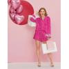 Ekouaer Bridal Feather Pajamas Set Silk Satin Valentine’s Pj Sets Wedding Pjs Sleepwear with Removable Feather Trim(Pink Leopard Print)