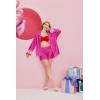 Ekouaer Bridal Feather Pajamas Set Silk Satin Valentine’s Pj Sets Wedding Pjs Sleepwear with Removable Feather Trim(Pink Leopard Print)