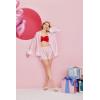 Ekouaer Bridal Feather Pajamas Set Silk Satin Valentine’s Pj Sets Wedding Pjs Sleepwear with Removable Feather Trim(Pink and White Stripe)