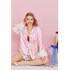 Ekouaer Bridal Feather Pajamas Set Silk Satin Valentine’s Pj Sets Wedding Pjs Sleepwear with Removable Feather Trim(Pink and White Stripe)