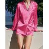 Ekouaer Bridal Feather Pajamas Set Silk Satin Valentine’s Pj Sets Wedding Pjs Sleepwear with Removable Feather Trim(Rose Red)