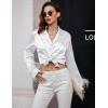 Ekouaer Bridal Feather Pajamas Set Silk Satin Valentine’s Pj Sets Wedding Pjs Sleepwear with Removable Feather Trim(White)