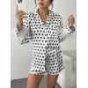 Ekouaer Bridal Feather Pajamas Set Silk Satin Valentine’s Pj Sets Wedding Pjs Sleepwear with Removable Feather Trim(White Black Polka Dot)