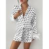 Ekouaer Bridal Feather Pajamas Set Silk Satin Valentine’s Pj Sets Wedding Pjs Sleepwear with Removable Feather Trim(White Black Polka Dot)