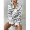 Ekouaer Bridal Feather Pajamas Set Silk Satin Valentine’s Pj Sets Wedding Pjs Sleepwear with Removable Feather Trim(White Black Polka Dot)