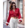 Ekouaer Bridal Feather Pajamas Set Silk Satin Valentine’s Pj Sets Wedding Pjs Sleepwear with Removable Feather Trim(Wine Red)