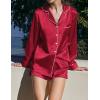 Ekouaer Bridal Feather Pajamas Set Silk Satin Valentine’s Pj Sets Wedding Pjs Sleepwear with Removable Feather Trim(Wine Red)