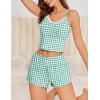 Ekouaer Cami Pajama Sets Y2K 2 Piece Lace Crop Top and Shorts Sexy Pjs Summer Lingerie Sleepwear Nightwear for Women(Green White Plaid)