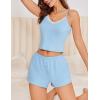 Ekouaer Cami Pajama Sets Y2K 2 Piece Lace Crop Top and Shorts Sexy Pjs Summer Lingerie Sleepwear Nightwear for Women(Light Blue)