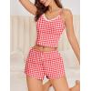 Ekouaer Cami Pajama Sets Y2K 2 Piece Lace Crop Top and Shorts Sexy Pjs Summer Lingerie Sleepwear Nightwear for Women(Red White Plaid)