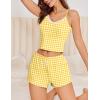 Ekouaer Cami Pajama Sets Y2K 2 Piece Lace Crop Top and Shorts Sexy Pjs Summer Lingerie Sleepwear Nightwear for Women(Yellow White Plaid)