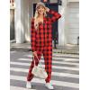 Ekouaer Christmas Onesies for Women Zipper Hooded Onesie Pajamas Adult Soft One Piece Pajama with Pockets(Red Plaid)