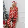 Ekouaer Christmas Onesies for Women Zipper Hooded Onesie Pajamas Adult Soft One Piece Pajama with Pockets(Red Santa Snowman Pattern)