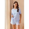 Ekouaer Cotton Pajamas Set for Womens Soft Short Sleeve Lounge Set Shorts Sleepwear Set 2 Piece Pjs Sets(Light Blue)