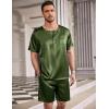 Ekouaer Men Silk Pajamas Set 2 Piece Pjs Soft Satin Sleepwear Shorts Button Down Tops Loungewear with Pockets(Army Green)