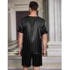 Ekouaer Men Silk Pajamas Set 2 Piece Pjs Soft Satin Sleepwear Shorts Button Down Tops Loungewear with Pockets(Black Small Striped)