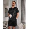 Ekouaer Men Silk Pajamas Set 2 Piece Pjs Soft Satin Sleepwear Shorts Button Down Tops Loungewear with Pockets(Black Small Striped)