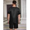 Ekouaer Men Silk Pajamas Set 2 Piece Pjs Soft Satin Sleepwear Shorts Button Down Tops Loungewear with Pockets(Black Stripe)