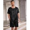 Ekouaer Men Silk Pajamas Set 2 Piece Pjs Soft Satin Sleepwear Shorts Button Down Tops Loungewear with Pockets(Black Stripe)