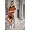 Ekouaer Men Silk Pajamas Set 2 Piece Pjs Soft Satin Sleepwear Shorts Button Down Tops Loungewear with Pockets(Brown)