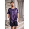 Ekouaer Men Silk Pajamas Set 2 Piece Pjs Soft Satin Sleepwear Shorts Button Down Tops Loungewear with Pockets(Deep Purple)