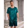Ekouaer Men Silk Pajamas Set 2 Piece Pjs Soft Satin Sleepwear Shorts Button Down Tops Loungewear with Pockets(Green)