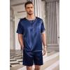 Ekouaer Men Silk Pajamas Set 2 Piece Pjs Soft Satin Sleepwear Shorts Button Down Tops Loungewear with Pockets(Navy Blue)