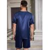 Ekouaer Men Silk Pajamas Set 2 Piece Pjs Soft Satin Sleepwear Shorts Button Down Tops Loungewear with Pockets(Navy Blue)