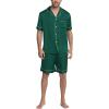 Ekouaer Mens Satin Pajamas Set Button-Down Short Sleeve Shirt Top Soft Silk Sleepwear Shorts with Pockets(Dark Green)
